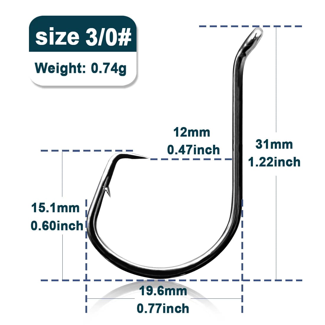 Haki offset circle fishing hooks, 25-50 szt.